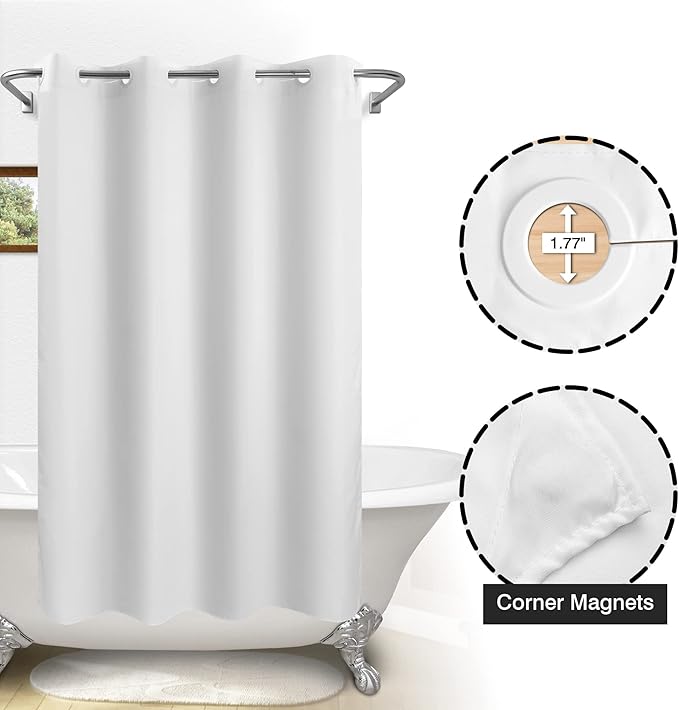 River Dream No Hook 60" Width Shower Curtain Microfiber - Soft Fabric Shower Stall Curtain Hotel Grade, Waterproof & Machine Washable, White, 60x74