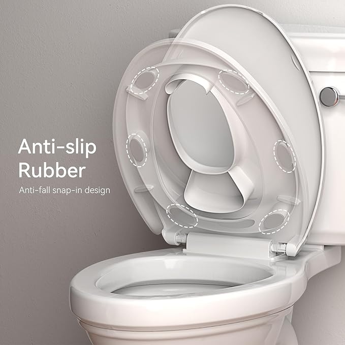 R&T Potty Training Seat for Boys and Girls, Fits Elongated Toilets, Anti-Slip Rubber and Splash Guard, Easy for Toddler Potty Training, Easy to Stow