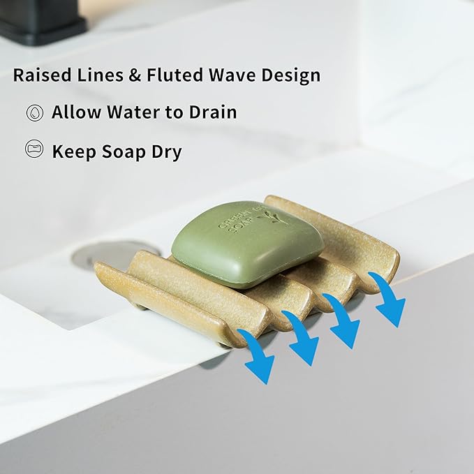Soap Dish Bar Sponge Soap Holder for Shower, Self Draining Water Soap Saver Keeper for Bathroom and Kitchen, Yellow