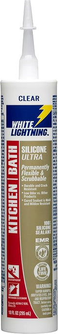 White Lightning W21101010 Silicone Ultra Kitchen & Bath Sealant, Clear, 10 fl. oz.