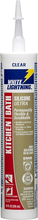 White Lightning W21101010 Silicone Ultra Kitchen & Bath Sealant, Clear, 10 fl. oz.