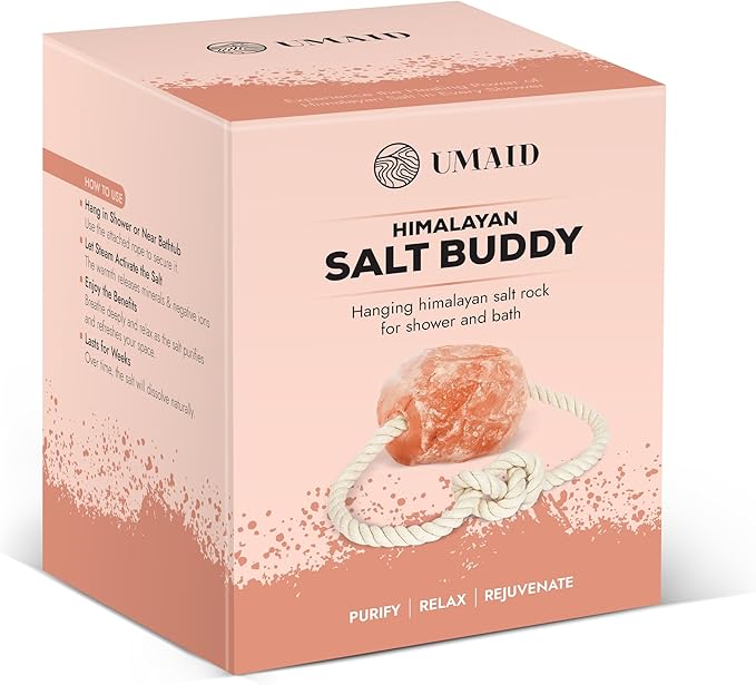 UMAID Himalayan Bath Salt Buddy™ 2 lb Hanging Himalayan Rock Salt for Bath & Shower – Himalayan Stone for Relaxation – 2025 Holiday Edition, Unique Gifts for Men, Women & Couples, White Elephant Gift