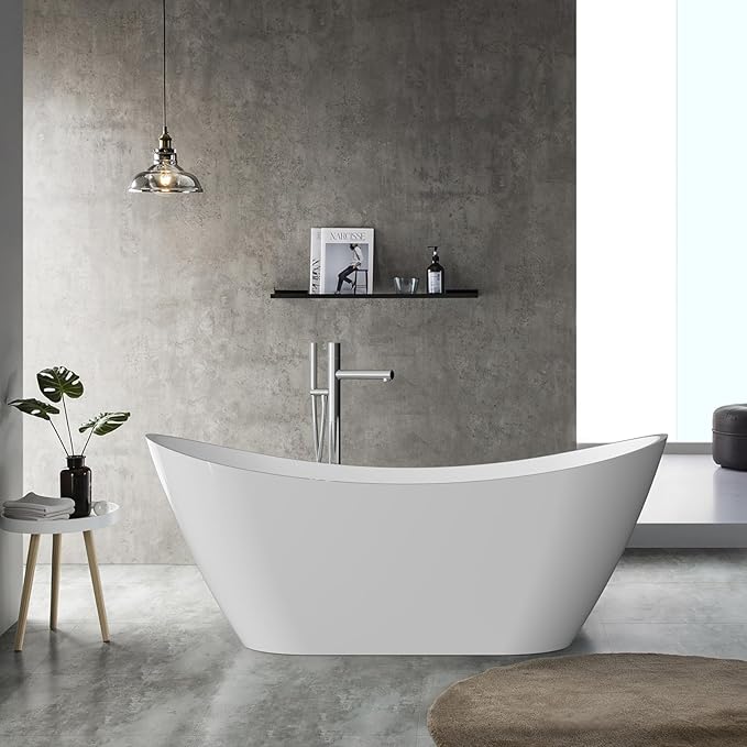 Freestanding Bathtub 67 Inch Acrylic Free Standing Tub – Extra Large Soaking Tub with Chrome Drain & Overflow, Modern Freestanding Tub for Main Bathroom Relaxation