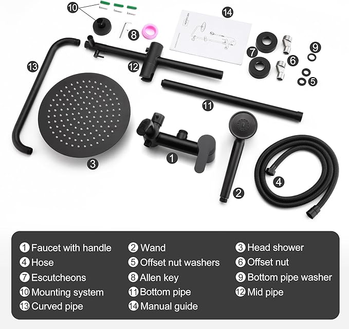 Shower Faucet - Shower Faucets Sets Complete, Shower System - Outdoor Shower Kit/Outdoor Shower Fixtures W/ SS304 Shower Head with 3 modes Handheld, Matte Black