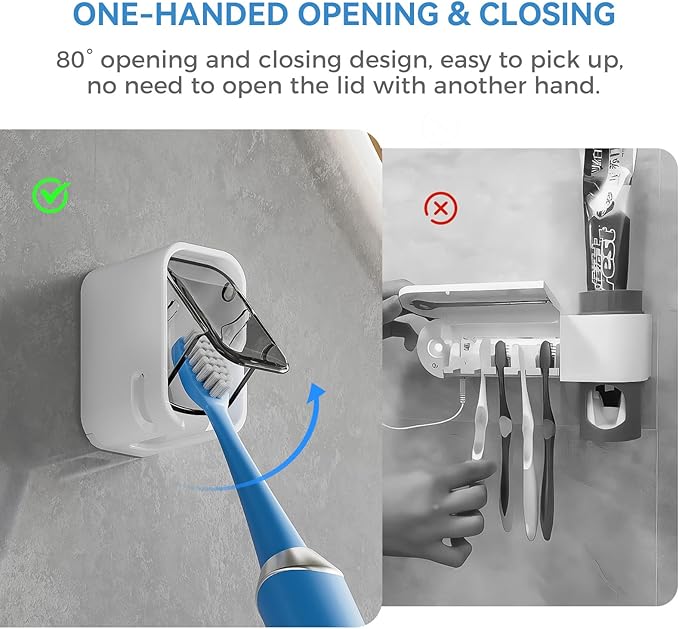 Toothbrush Holders for Bathrooms, 2PCS Innovation Single Slot Toothbrush Holder Wall Mounted with Cover for Shower, Single Toothbrush Dispenser Storage Organizer for Family & Travel