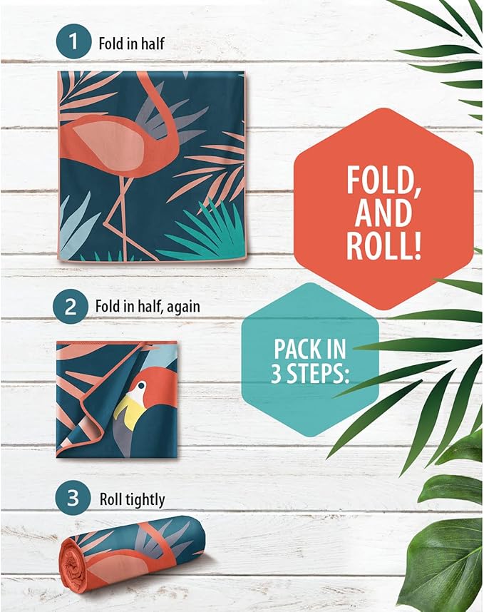VENTURE 4TH Microfiber Beach Towel: Quick-Dry, Compact, Sand-Free, Absorbent, Sandproof and Lightweight - Perfect for Camping, Beach, and Roadtrips (Navy Flamingo Design | 35x78 inches)