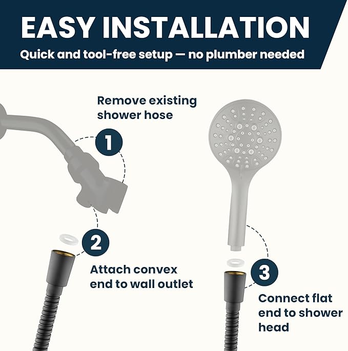 BRIGHT SHOWERS Shower Hose For Hand Held Shower Heads, 79 Inches Cord Extra Long Stainless Steel Hand Shower Hose, Ultra-Flexible Replacement Part with Brass Insert, Matte Black