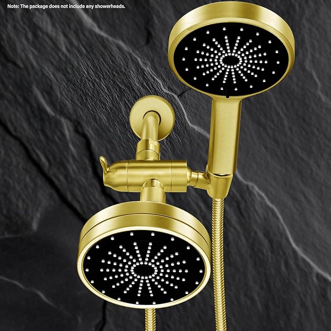 Metal Shower Arm Diverter with Handheld Mount, G1/2" 3-Way Shower Diverter Valve Bathroom Universal Showering System Replacement for Handheld Wand and Fixed Sprayer, Brushed Gold