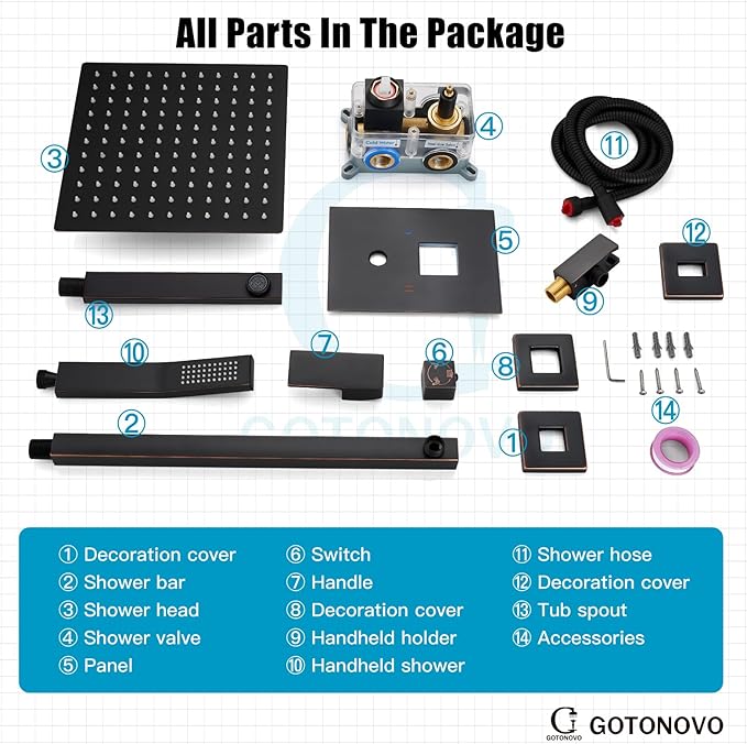 gotonovo Shower System with Tub Spout Wall Mounted Rain Shower Head and Handle Combo Shower Faucet Set with Valve, 10 Inch, Oil Rubbed Bronze