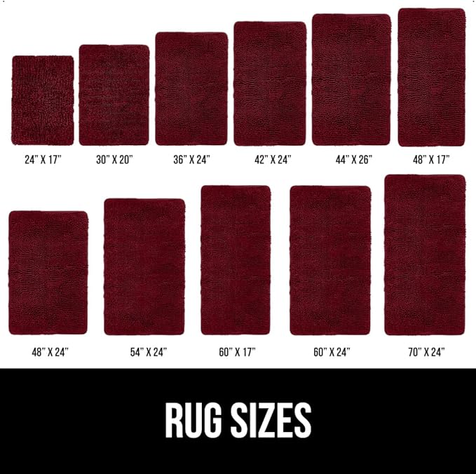 GORILLA GRIP Bath Rug Mat 44x26, Soft Absorbent Chenille, Quick Dry Microfiber Mats, Rubber Backing Washable Shower Floor Rugs, Bathmat Runner, US Designed Bathroom Home Decor Accessories Burgundy