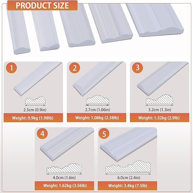 Peel and Stick Chair Rail Panel Molding, 240''L x 1.26''W Strong Self Adhesive TPE Wall Moulding Trim for Home DIY Decoration (Paintable White)