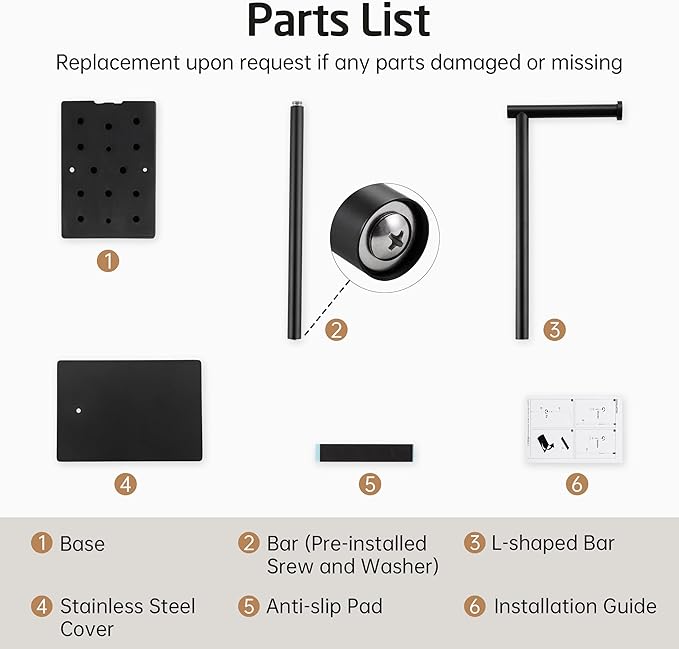 KES Toilet Paper Holder Stand 26.2 Inch Toilet Tissue Holder for Bathroom, Free Standing Toilet Paper Holder SUS304 Stainless Steel Matte Black, BPH286S66A-BK