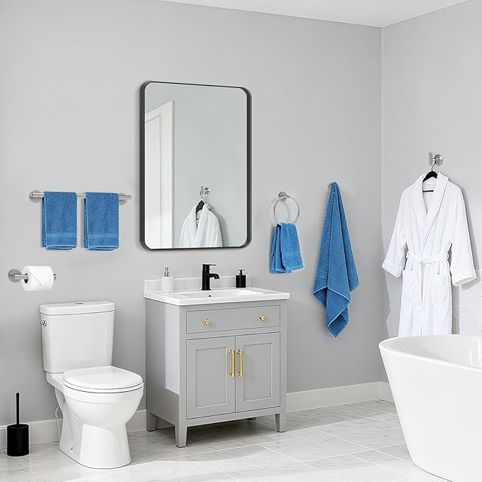 Brushed Nickel Bathroom Accessories, Bathroom Hardware Set, SUS304 Stainless Steel Bathroom Towel Holder Set, 24 Inch Towel Bar Set 5 Pcs, 2 Towel Hooks, Toilet Paper Holder, Towel Ring