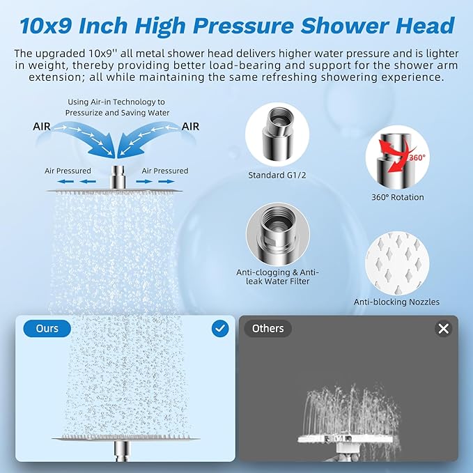 Hibbent cUPC Certified All Metal 10" Rainfall Showerhead Combo, High Pressure Shower Head with 10-Spray Mode Handheld, Innovative 4-way Diverter with Pause Mode, 71'' Shower Hose and Holder, Chrome