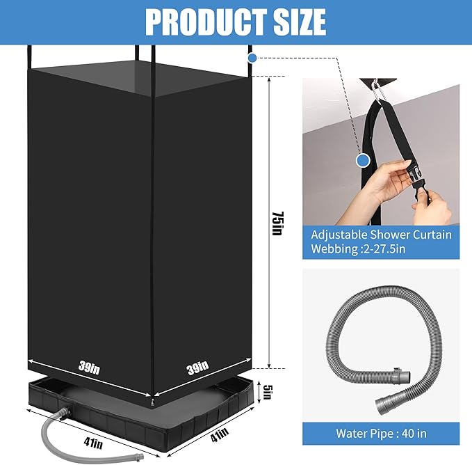 MABOZOO Privacy Tent and Foldable Shower Base Set, Portable Shower Pan with Tent and Drain Pipe, Camping Bath System for RV, Camping, Boat. Patent Pending