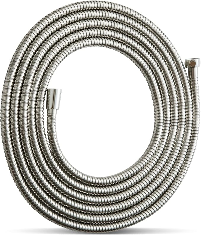 OFFO Shower Hose, 198 in Kink Free Stainless Steel Shower Hose Attachment Electroplating Handheld Shower Head Hose Flex Hoses Extension with Brass Insert & Nut for Pet Bathing Cleaning, Nickel Gray