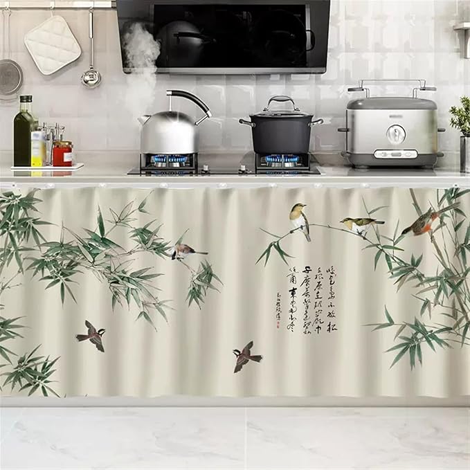 SK Studio Short Curtains for Kitchen, Cabinet Shelf Dust-Proof Blackout Tier Cafe Curtain Under Sink Skirt for Bathroom Laundry Room Style 20, 55.1" W x 23.6" H