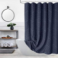 84 Inches Long Boho Tufted Chevron Striped Fabric Shower Curtain Navy Blue 72x84 Tall Minimalist Waterproof Cloth Shower Curtain, Wrinkle Free
