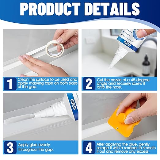 2PCS Clear Caulking Silicone Waterproof, Silicone Sealant Waterproof Clear High Efficiency Long-Lasting for Bathroom Glass Partitions Wash Basins Bathtubs Kitchen Countertops Corner, 2 * 120ml