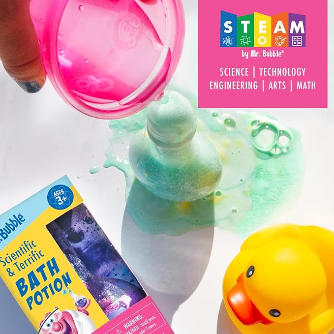 Mr. Bubble The Original Kids Bath Bomb Potions, Colorful Fizzy Fun, Cool Foam and Bubble Science Beaker for The Bath (Pack of 2)