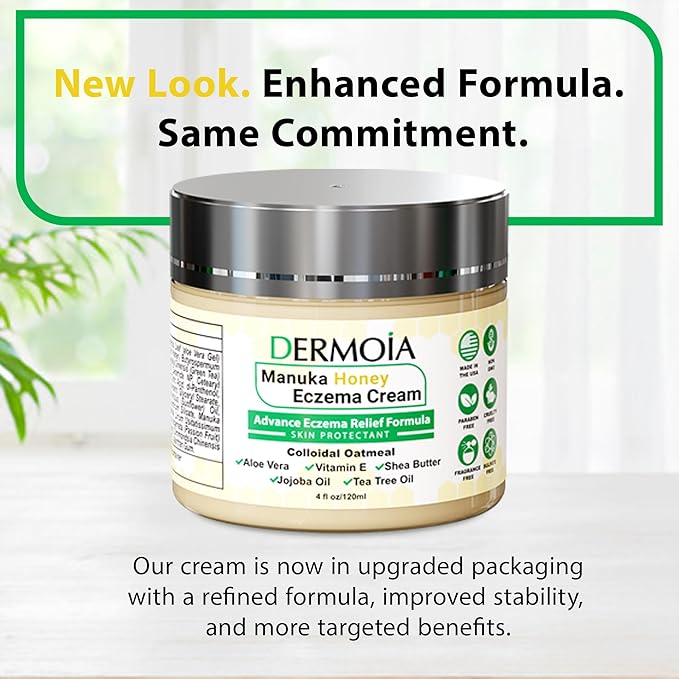 Manuka Honey Cream - Eczema Cream for Adults & Kids - Seborrheic Dermatitis Cream for All Skin Types - Eczema Honey Cream for Redness & Itch Skin Relief with Aloe Vera - 4oz