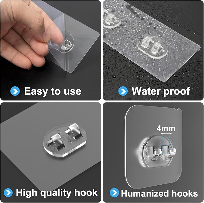 14 Pack Shower Caddy Adhesive Replacement, Transparent Strong Adhesive Hooks, No Drilling, Waterproof Wall Hooks for Shower Caddy, Bathroom Storage Shelves and Kitchen Racks