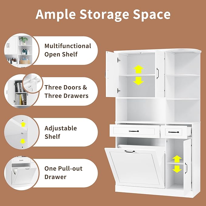 70" Tall Freestanding Storage Cabinet with Drawers, Doors, Adjustable Shelves & Flip Drawer, Modern Wood Organizer for Bathroom, Laundry Room, Office, White