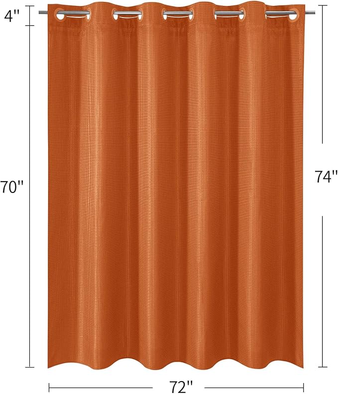 MitoVilla No Hooks Needed Orange Waffle Shower Curtain Liner Set, Modern Waffle Weave Heavy Duty Fabric Cloth Shower Curtain with Snap-in Liner for Luxury Neutral Hotel Spa Bathroom Decor