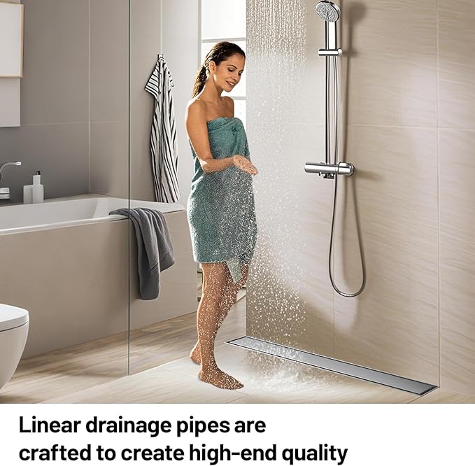 Linear Shower Drain, 304 Stainless Steel with Adjustable Leveling Feet, Hair Strainer,Reversely Install Place to Create an Invisible Floor Drain - Silver -24-Inch