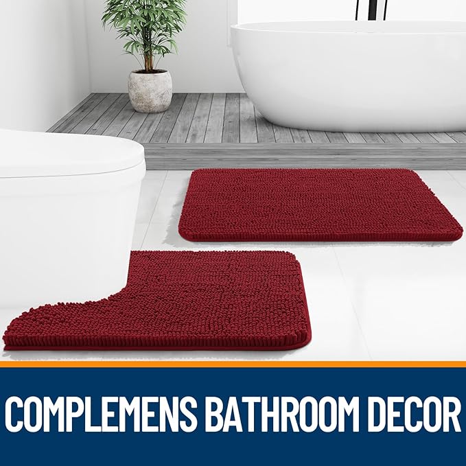 OLANLY Bathroom Rugs 59x24, Extra Soft Absorbent Chenille Bath Rugs, Rubber Backing Quick Dry, Machine Washable Bath Mats for Bathroom Floor, Tub and Shower, Home Decor Accessories, Red