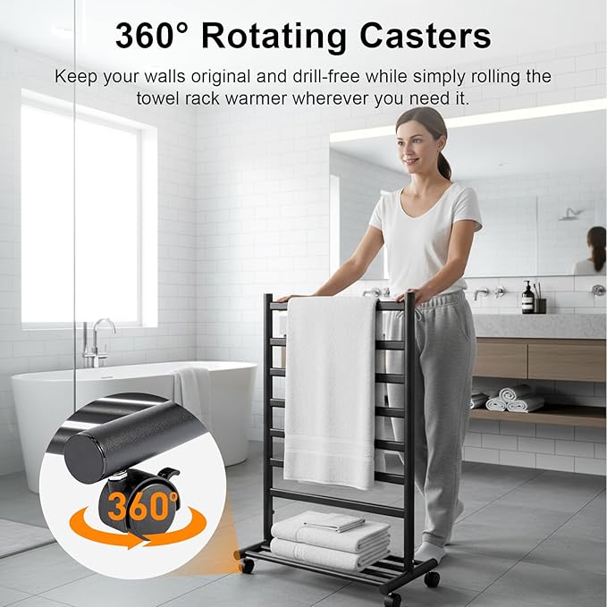 GROWNEER Upgraded Heated Towel Rack, 7 Bars Towel Warmer Rack, Wall Mounted & Freestanding Towel Warmer for Bathroom, Timer & Temperature Multi-Level Adjustments, Overheating Protection (Black)