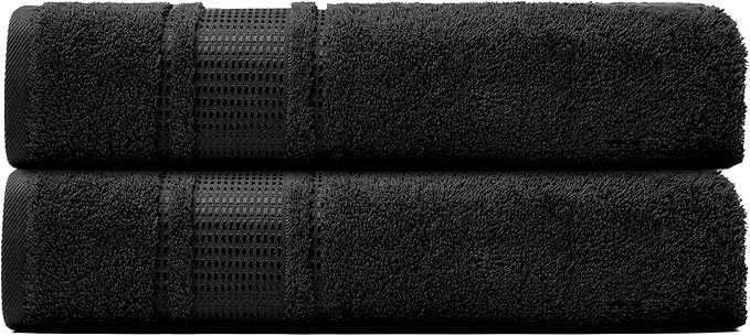 Melissa Linen, 2 Piece, Jet Black Bath Towels, 100% Turkish Cotton Bath Towels for Bathroom, Absorbent, Quick Dry, Durable and Soft Shower Towel, 28 in x 55 in, Spa and Hotel Quality