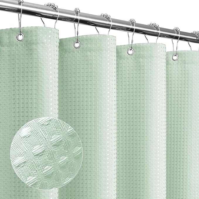 Gibelle Small Stall Shower Curtain 36 x 72, Narrow Half Waffle Weave Textured Fabric Shower Curtain for Bathroom, Water Repellent, Machine Washable, Mint Green