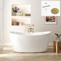 FerdY Naha Elite 59" Acrylic Freestanding Bathtub, Curve Edge Freestanding Soaking Bathtub, Glossy White, cUPC Certified, Polished Gold Drain & Minimalist Linear Design Overflow Included