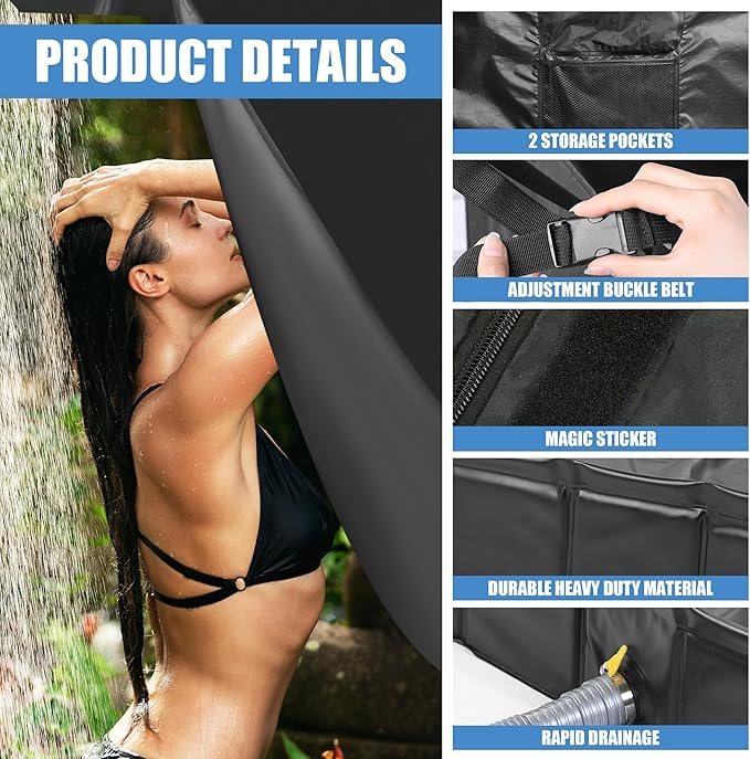 MABOZOO Privacy Tent and Foldable Shower Base Set, Portable Shower Pan with Tent and Drain Pipe, Camping Bath System for RV, Camping, Boat. Patent Pending