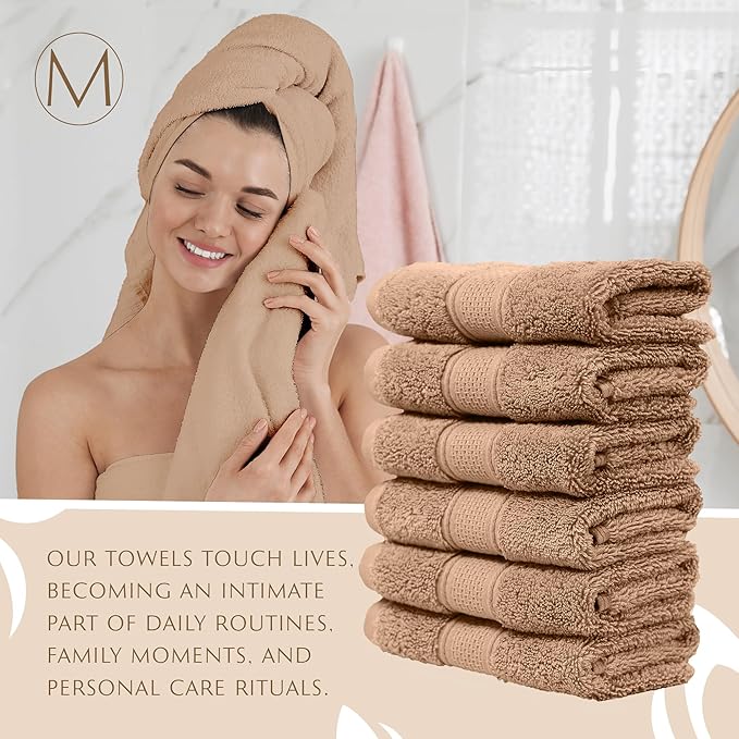 MAURA 6-Pack Premium Turkish Washcloth Set - Ultimate Luxury with Soft, Thick, Super Absorbent, and Oversized Cotton Face Towels - Ideal for a Hotel & Spa Quality Experience in Classic Brown Elegance