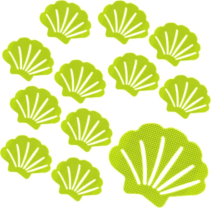 12 Pcs Non Slip Bathtub Stickers Green Adhesive Decals Sea Shell Shape Shower Stickers for Floor, Ladders, Bath Tub, Stairs, Bathroom