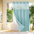 Gibelle Long Shower Curtain 72x80, Waffle Weave Bathroom Shower Curtain with Snap-in Fabric Liner Set, No Hooks Needed, Hotel Style with Mesh Top Window, Teal