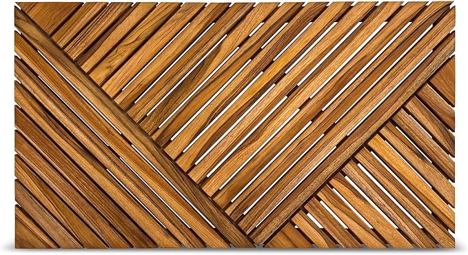 StrongTek Large Teak Bath Mat for Bathroom, 35.4" x 20" Solid Wood Shower Mat, Hand-Oiled Finish, Non-Slip Rubber Feet, Water-Resistant & Quick-Draining, Ideal for Indoor & Outdoor Use