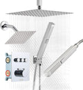 VEVOR Shower Faucet Set, 12 Inch Thermostatic Ceiling Mount Rainfall Shower System with 6 Inch Wall Mount Head and 2 in 1 Handheld Spray, 3-Function Dual Rain Head Brass Valve and Trim Kit, Chrome