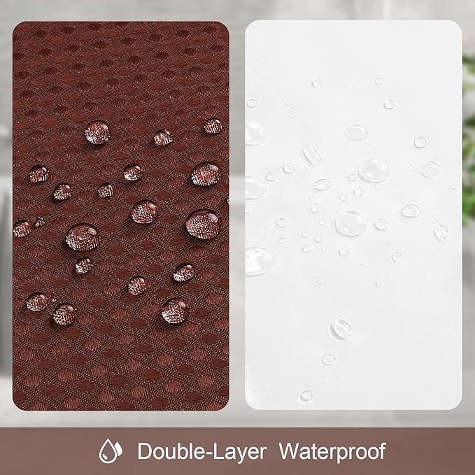 3 in 1 Extra Long Brown Shower Curtain Set-72 W x 84 H, Modern Waffle and PEVA Liner Set with 12 Stainless Steel Hooks, Waterproof Fabric for Bathroom