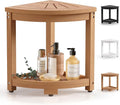 Waterproof Corner Shower Stool for Inside Shower, Poly Lumber Shower Bench Seat Chair, Bath Shower Stool for Shaving Legs Foot Rest with Storage Shelf, Adjustable & Non-Slip Feet, Teak Brown