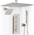 Enga Thermostatic Dual Head Shower System, 16" + 6" Dual Rainfall Shower System (Can All Run Together & Volume Adjustable) Dual Shower Head Combo Set, Brushed Nickel