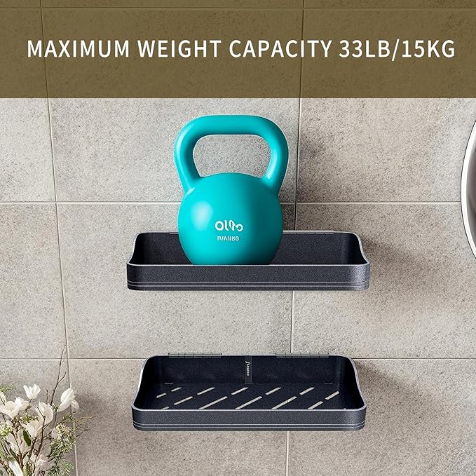 Luxury Shower Caddy, Rustproof Metal Large Capacity Bathroom Shelves for Storage, Adhesive or Drill Mounting for Kitchen Holder & Organizer (2 Pack)
