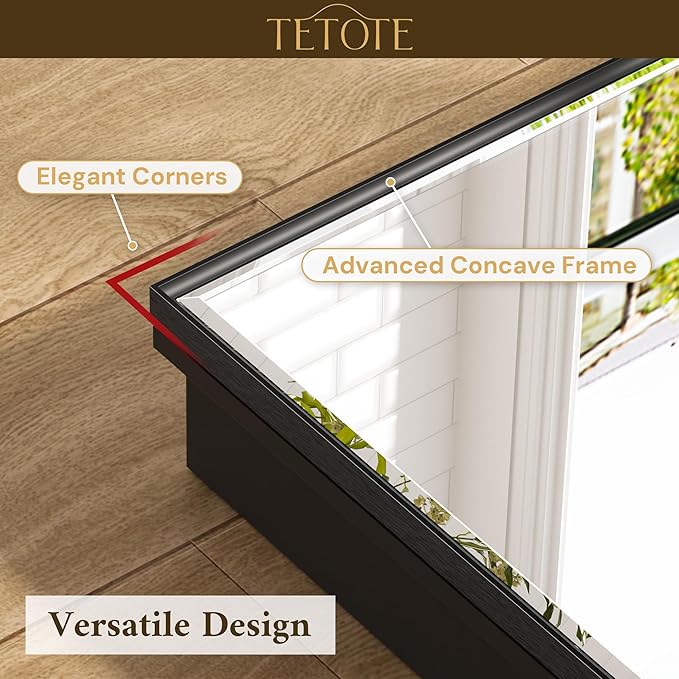 TETOTE 16" x 24" Medicine Cabinet with Beveled Mirror Black Framed Recessed Medicine Cabinet for Bathroom with Stepless Adjustable Shelves Wall-Mounted