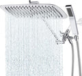 G-Promise All Metal 16 Inch Dual Square Shower Head with Handheld Spray Combo, Rain Shower Head, Adjustable Extension Arm, 3-Way Diverter, 71 Inch Extra Long Hose - A Bathroom Upgrade (Chrome)