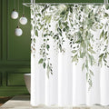 Gibelle Extra Long Shower Curtain 72 x 84, Tall Olive Green Floral Shower Curtain for Bathroom, Watercolor Plant Eucalyptus Leaves Fabric Shower Curtain Set