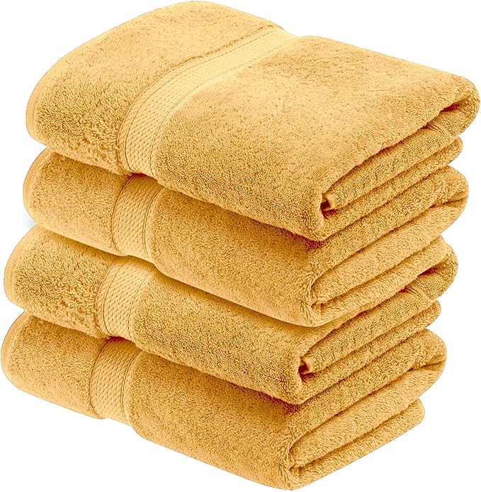 BLUENILEMILLS Madison Egyptian Cotton Bath Towels, Towel Set for Bathroom, Shower, 800 GSM, Bathroom Decor, Highly Absorbent and Ultra-Soft Towels, Bath Essentials, Towels, Set of 4, Gold