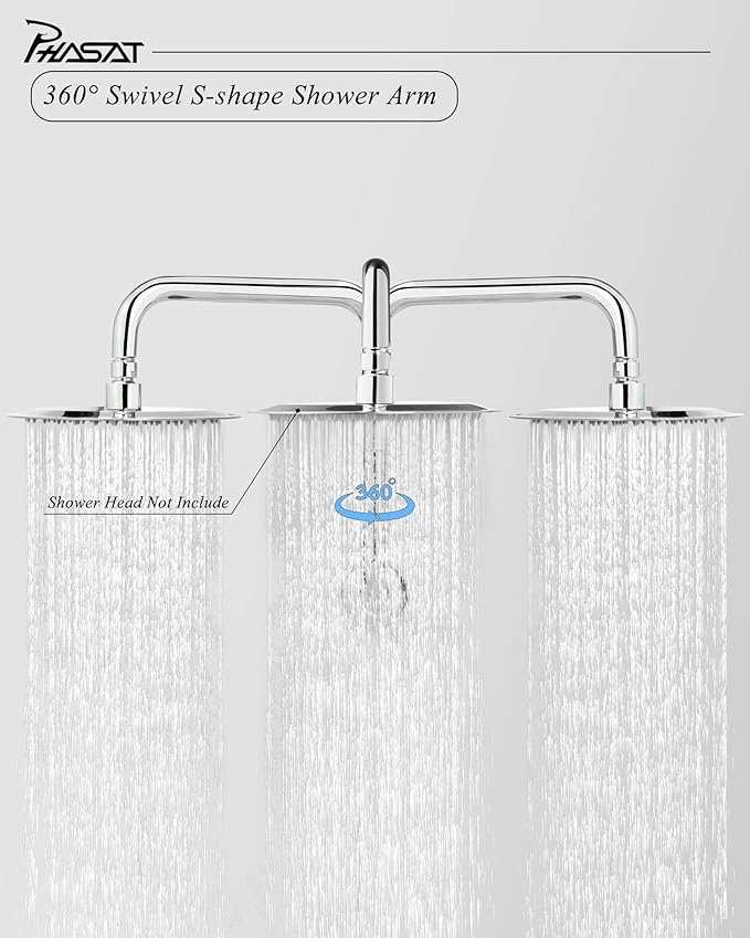 PHASAT 16 Inches Shower Arm Extension,S shaped Shower Arm with Flange,304 Stainless Steel High Rise Shower Head Arm Chrome,PU9D01-M
