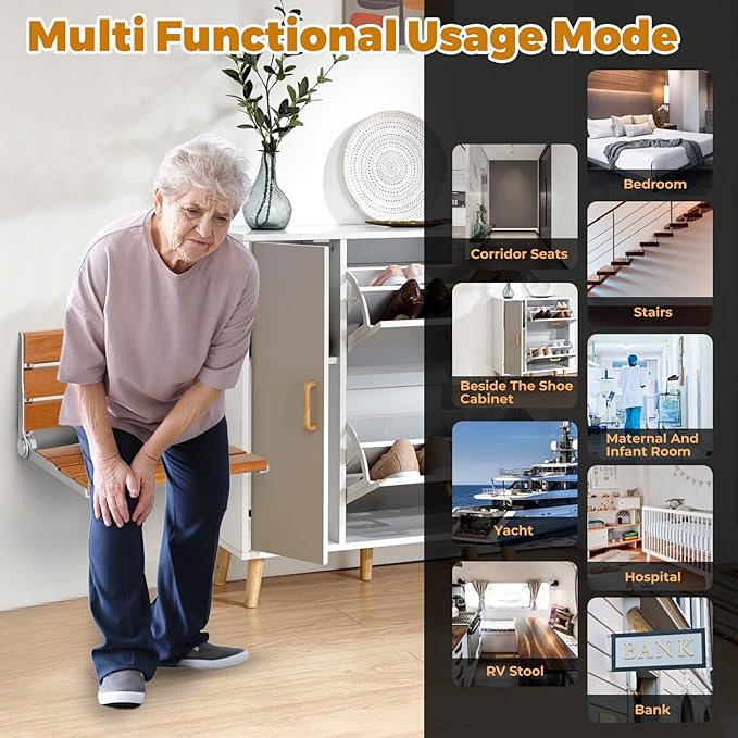 18" Wall Mount Shower Seat, Shower Bench Wall Mount for Inside Shower, Fold Down Shower Seat, Shower Seats for Adults